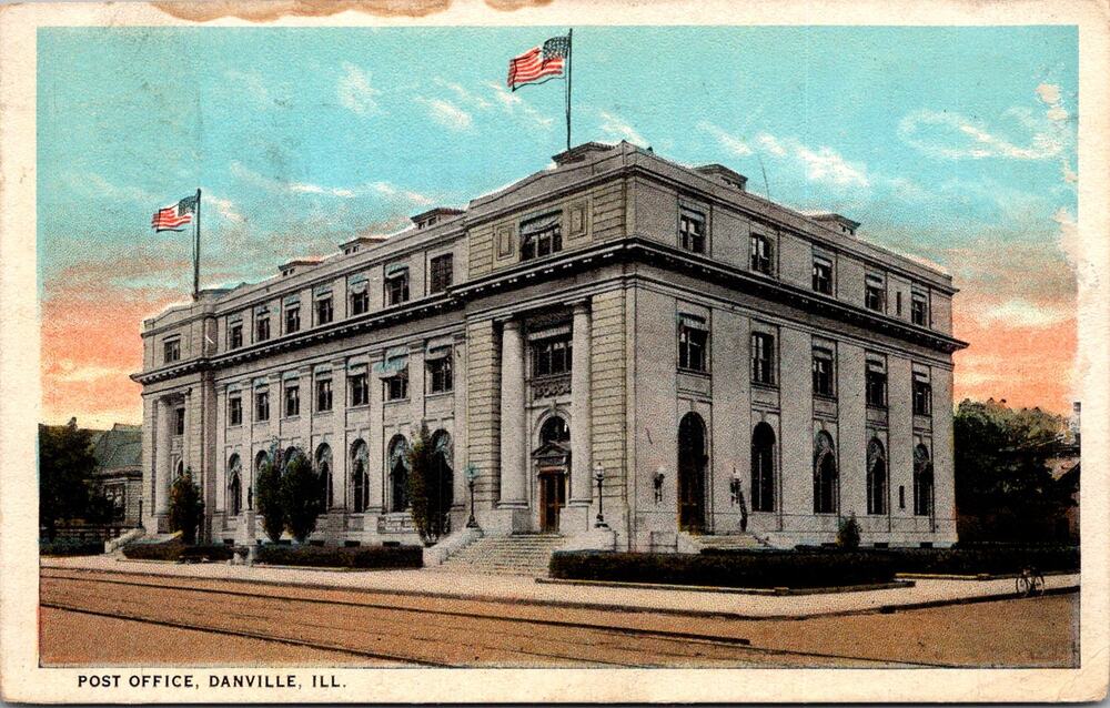 Post Office in Danville Illinois 1923 Vintage Postcard SP6-18